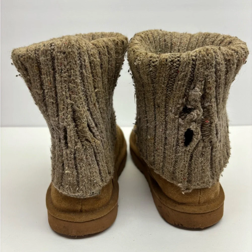Ugg Suede Slip-On Boots with Knit Cuff - Tan, SZ 5 for big girl, box 29
